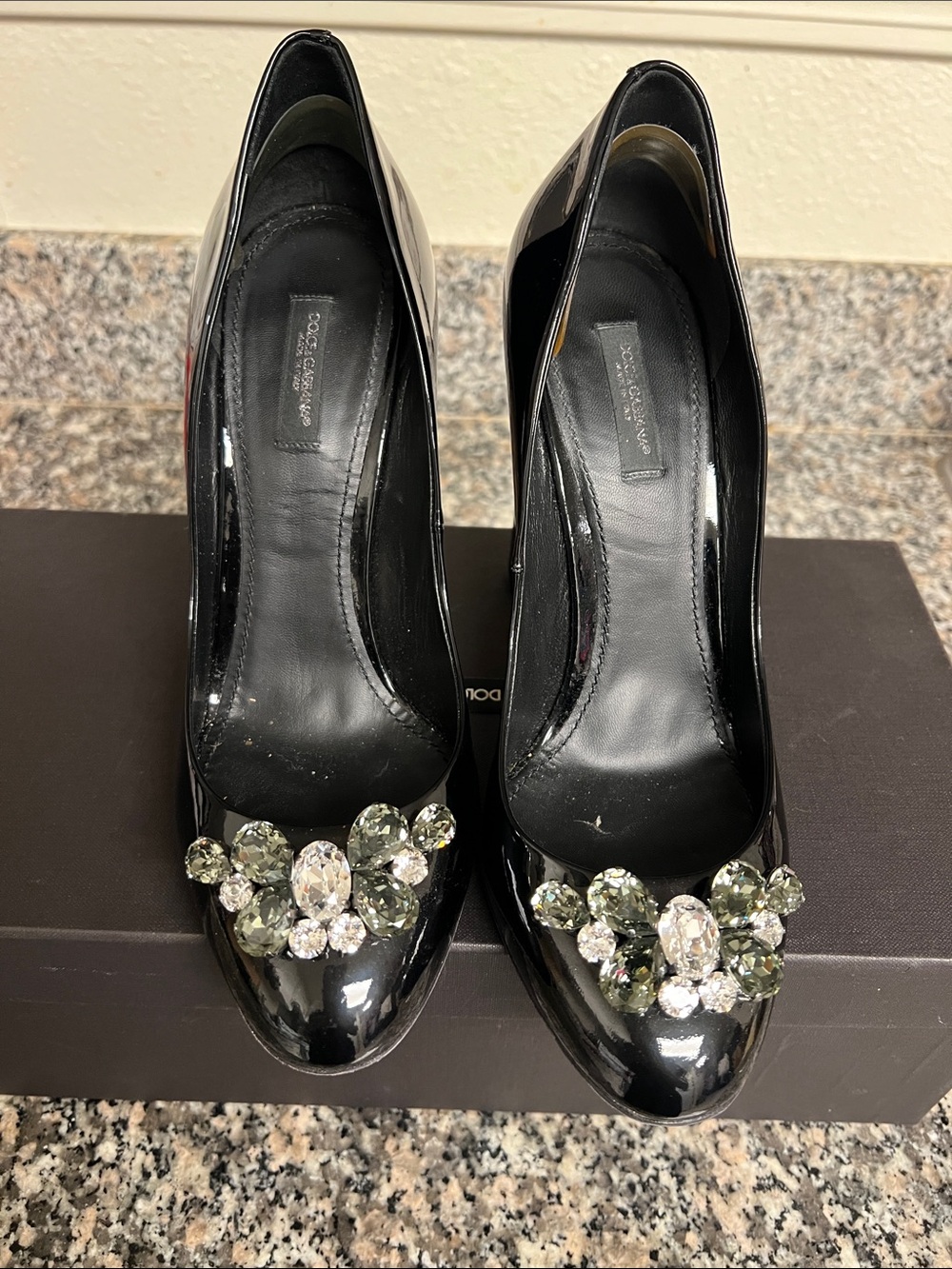Dolce & Gabbana Black Patent Crystal Cluster Pumps